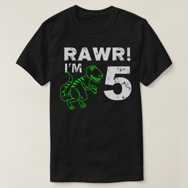 T-shirt 5e Anniversaire Rawr Im 5 Anniversaire Dinosaur (Design devant)