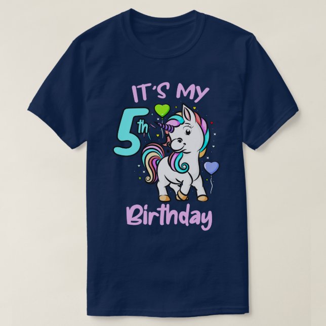 T-shirt 5e Anniversaire Unicorn Cadeaux Enfants Pour Fille (Design devant)