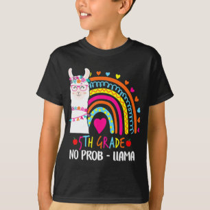 T-shirt 5e Grade No Prob Llama Teacher Rainbow Back To Sc