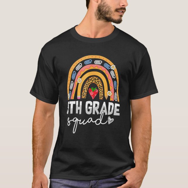 T-shirt 5th Grade Squad Rainbow Leopard Print Team Back to (Devant)