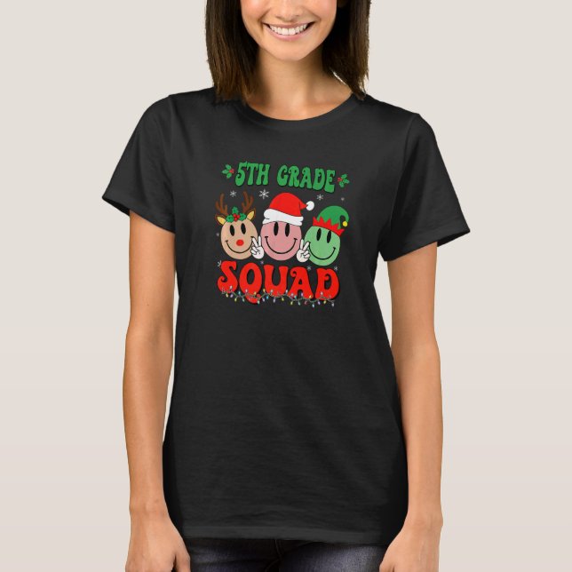 T-shirt 5th Grade Squad Retro Groovy Christmas Teacher Lif (Devant)