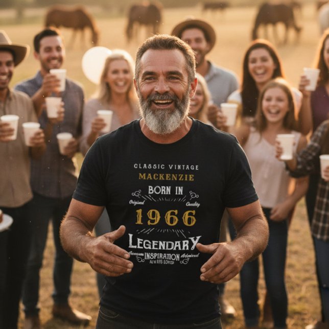 T-shirt 60e anniversaire Ajoutez votre nom Né 1966 Légenda (1966 black birthday t-shirt)