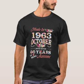 T-shirt 60E Anniversaire Octobre 1963 Fleur 60 Ans