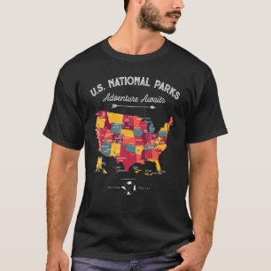 T-shirt 63 Carte des parcs nationaux US Park Retro Camping