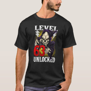 T-shirt 63e Anniversaire Gamer Skeleton Niveau 63 Gam déve