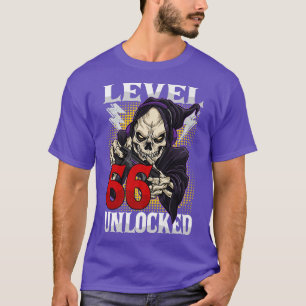 T-shirt 66e Anniversaire Gamer Skeleton Niveau 66 Gam déve