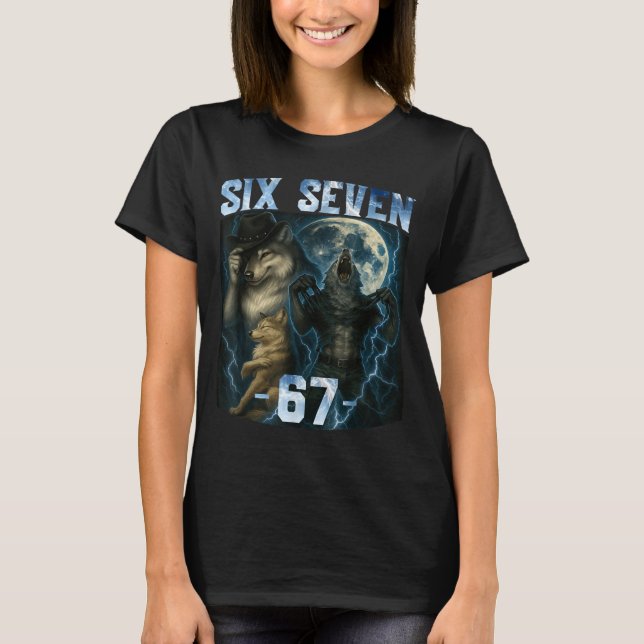 T-shirt 67 Alpha Wolf Meme Funny Graphic Tee Six Seven Hum (Devant)