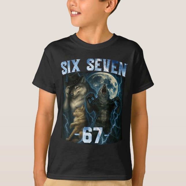 T-shirt 67 Alpha Wolf Meme Funny Graphic Tee Six Seven Hum (Devant)