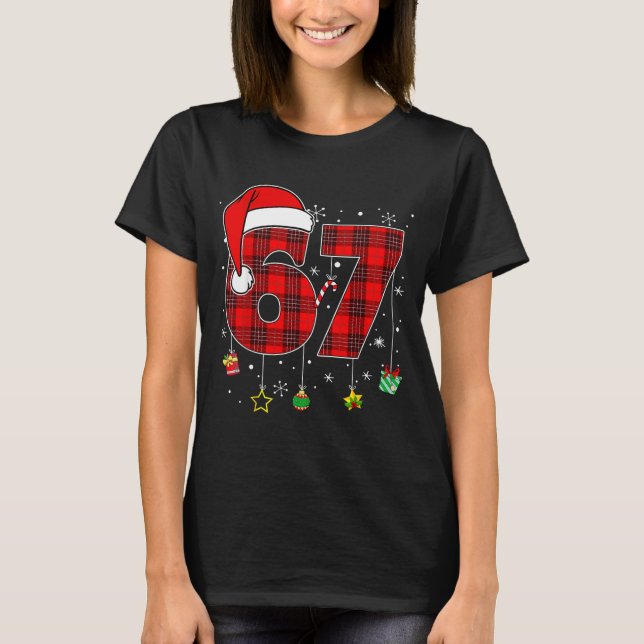 T-shirt 67 Christmas Plaid Santa Hat Funny Family Matching (Devant)