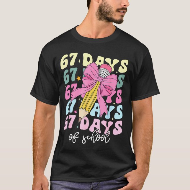 T-shirt 67 Days Of School Pencil Coquette Bow 67th Day Of  (Devant)