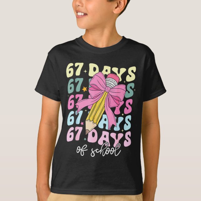 T-shirt 67 Days Of School Pencil Coquette Bow 67th Day Of  (Devant)