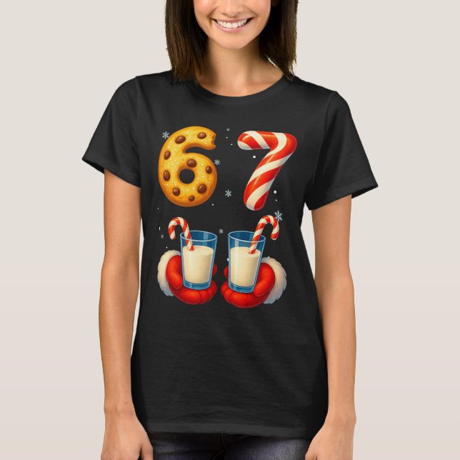 T-shirt 67 Meme Christmas Cookie Candy Cane Funny Six Seve (Devant)