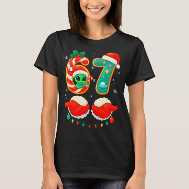 T-shirt 67 Meme Christmas Funny Alien Santa Six Seven Xmas (Devant)