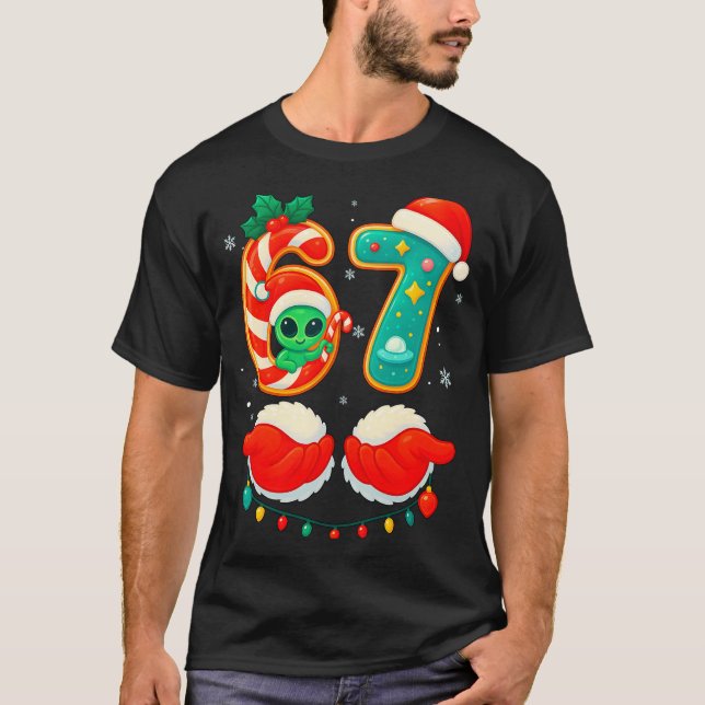 T-shirt 67 Meme Christmas Funny Alien Santa Six Seven Xmas (Devant)