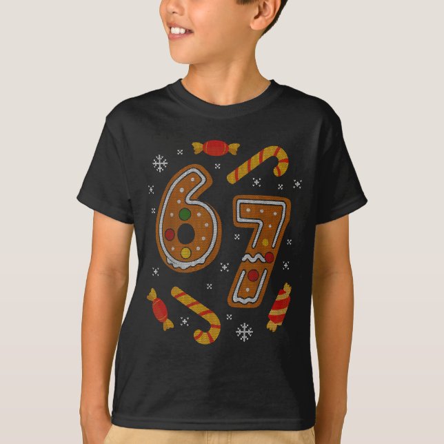 T-shirt 67 Meme Gingerbread Candy Cane Christmas Ugly Swea (Devant)