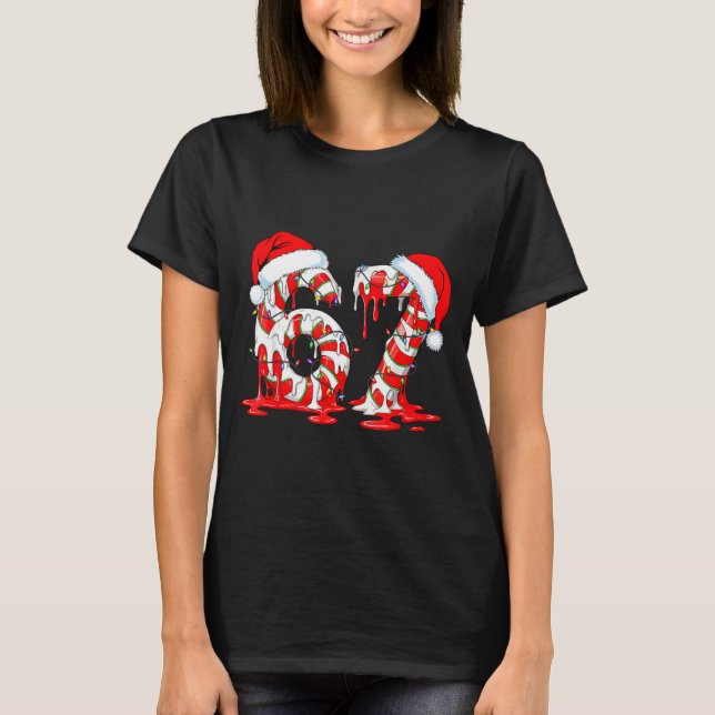 T-shirt 67 Meme Six Seven Candy Canes Drip Christmas Pajam (Devant)