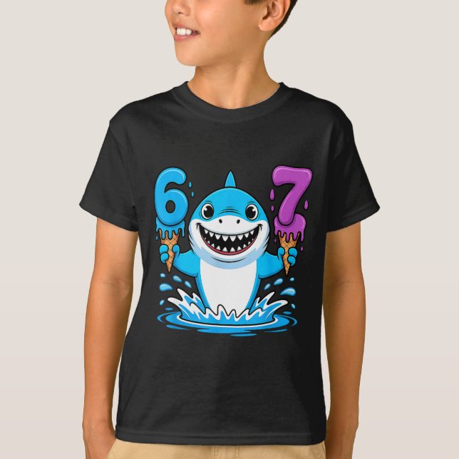 T-shirt 67 Shark Six Seven Ice Cream Drip Funny Gen Alpha  (Devant)