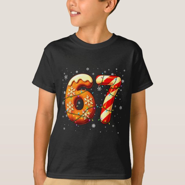 T-shirt 67 Six Seven 6-7 Gingerbread Candy Cane Christmas  (Devant)