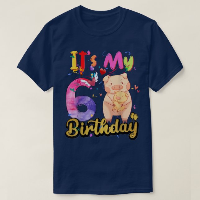 T-shirt 6 Years Old Pig Birthday  (Design devant)