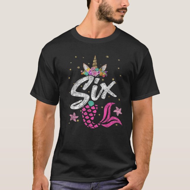 T-shirt 6e anniversaire fille Unicorn Mermaid Queue 6 ans (Devant)