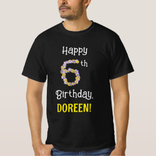 T-shirt 6e anniversaire : Fleurs florales Numéro "6" + Nom
