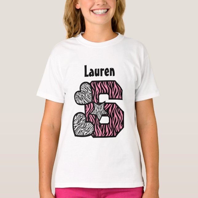 T-shirt 6e anniversaire Zebra Star Hearts Cinq ans V03E (Devant)