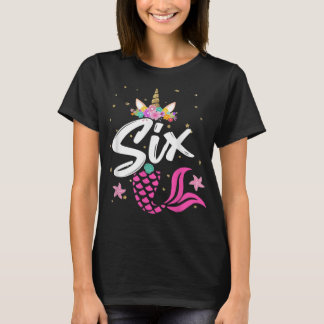 T-shirt 6e Birthday Girl Unicorn Mermaid Tail 6 Years Old 