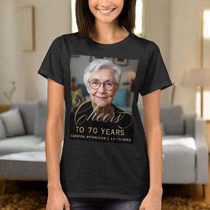T-shirt 70e anniversaire de fête Photo Gold Script Cheers