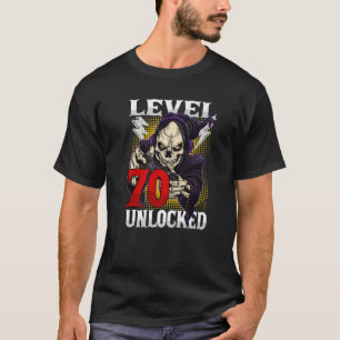T-shirt 70E Anniversaire Gamer Skeleton Niveau 70 Gam Déve