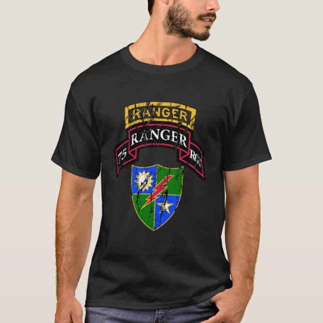 T-shirt 75E Ranger De L'Armée Tab De Défilement De Chemise (Devant)