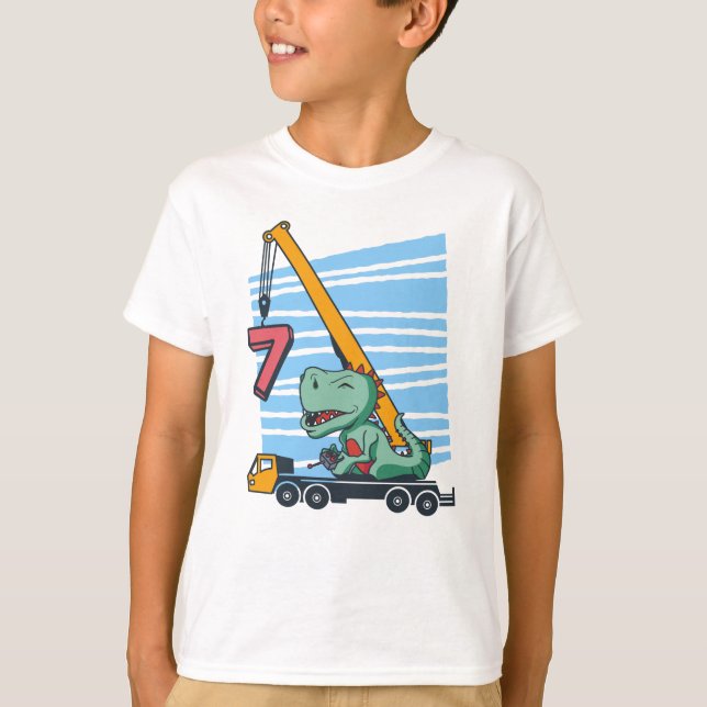 T-shirt 7 ans 7e anniversaire grue mobile Dinosaur (Devant)