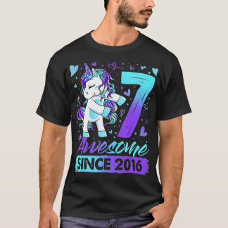 T-shirt 7 Ans Flossing Unicorn Cadeaux 7e Anniversaire Gi