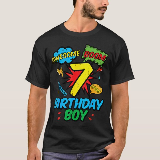 T-shirt 7 Birthday Boy Comic Cool 7th Bday Superhero Party (Devant)