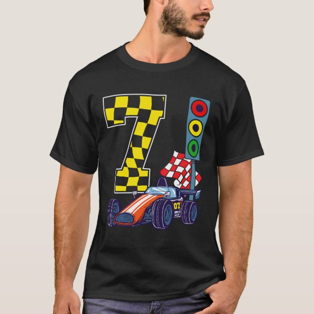T-shirt 7E Anniversaire Boy Race Véhicules Feux Racer 7 Y (Devant)