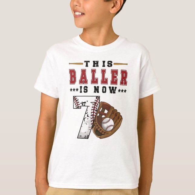 T-shirt 7e anniversaire Gift Baseball Joueur 7 année Garço (Devant)