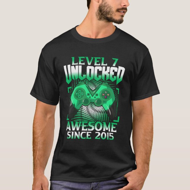 T-shirt 7E Gamer Vidéo Niveau 7 Déverrouillé Awesome 2015 (Devant)