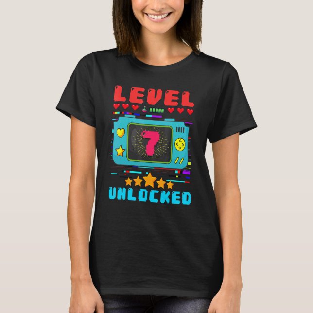 T-shirt 7th Birthday Boy Level 7 Unlocked Video Gamer Birt (Devant)