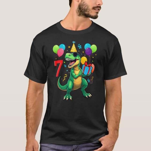 T-shirt 7th Birthday Shirt Boy Dinosaur Happy Bday T-rex P (Devant)