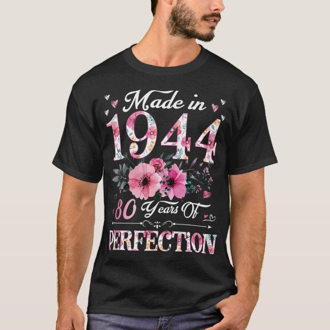T-shirt 80 Ans Fabriqué En 1944 Floral 80e Anniversaire Ca (Devant)