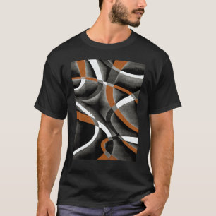 T-shirt 80 Orange Blanc Ligne Courbe Motif Sur B