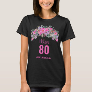 T-shirt 80e anniversaire rose noir nom floral