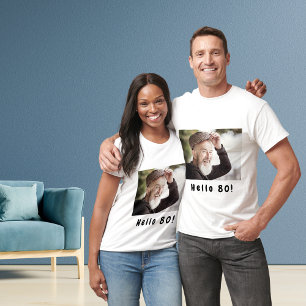 T-shirt 80e anniversaire sur mesure photo bonjour 80 homme