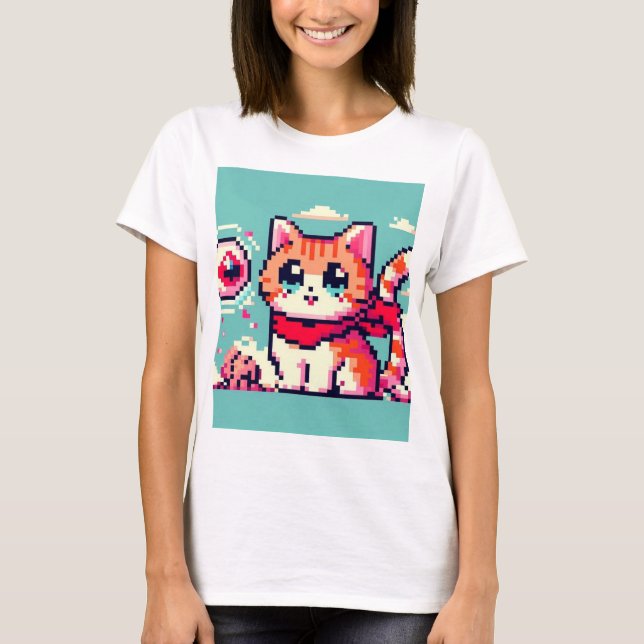 T-shirt 80's 8bit cat (Devant)