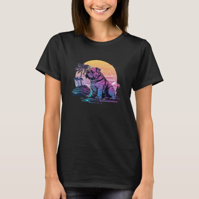 T-shirt 80s Retrowave Vibes with Bulldog s Aesthetic (Devant)
