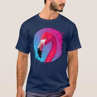 T-shirt 80s synthwave distorted sun and flamingo friend