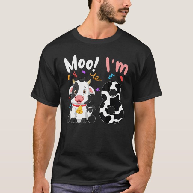 T-shirt 8 Anniversaire Moo Je suis 8 Vache ferme animal Ba (Devant)