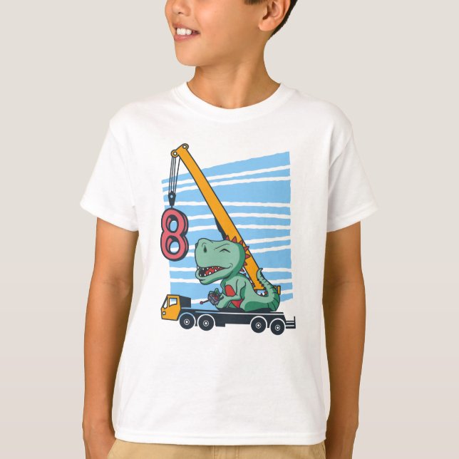 T-shirt 8 ans 8e anniversaire grue mobile Dinosaur (Devant)
