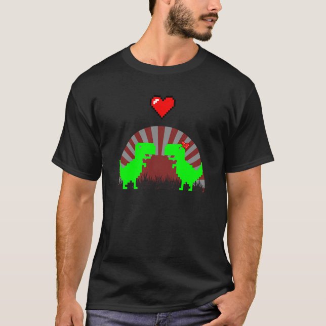 T-shirt 8 Bit Dinosaur Pixel Gaming Couple  1 (Devant)