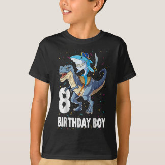 T-shirt 8 year old Shirt 8th Birthday Boy Shark Dinosaur