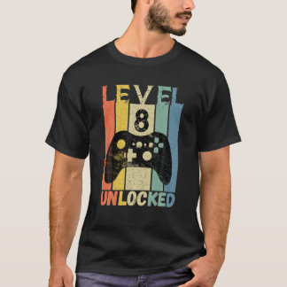 T-shirt 8E Anniversaire Niveau 8 Déverrouillé Jeu Vidéo Ga